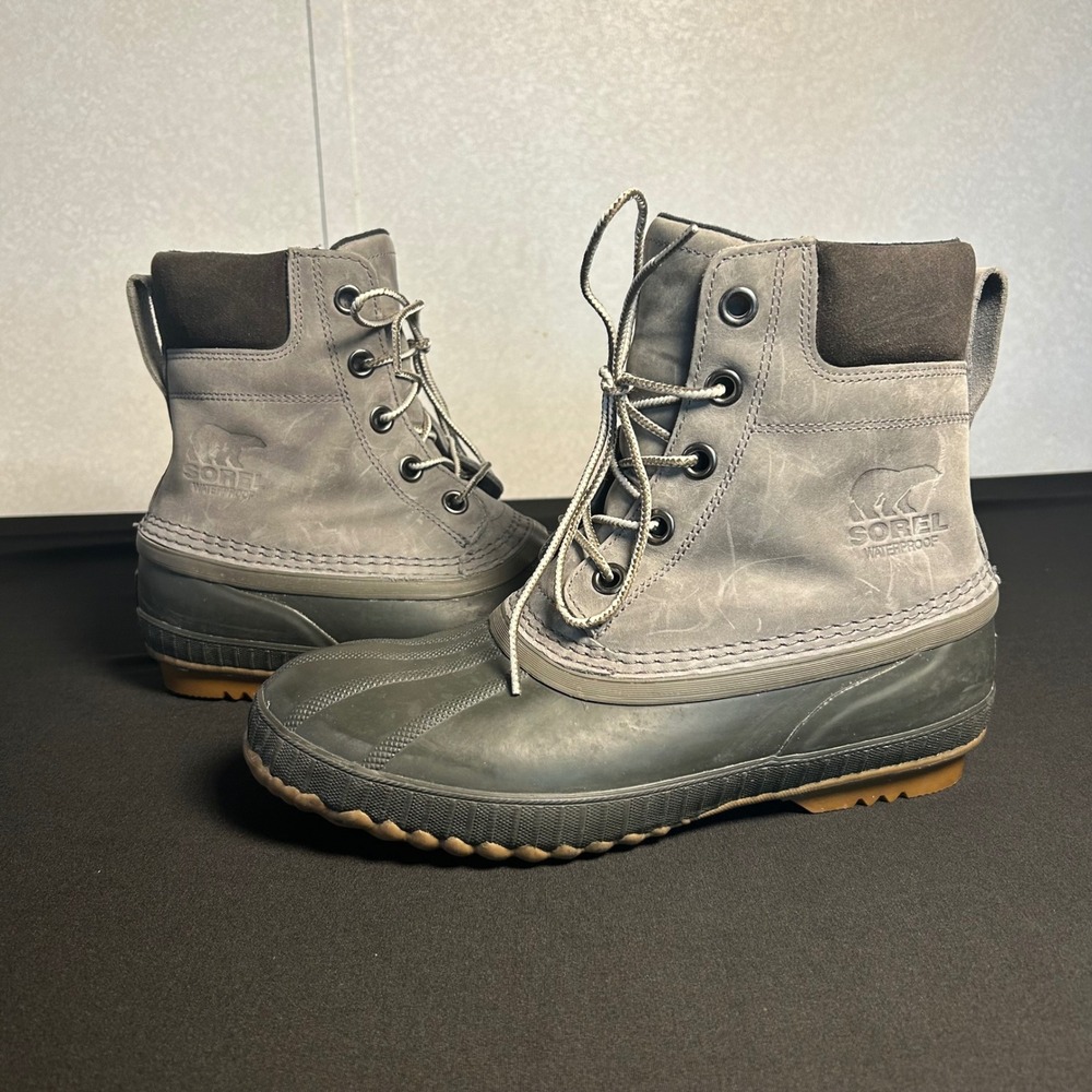 Sorel Men's Cheyanne II waterproof leather winter boots gray black laceup duck 9